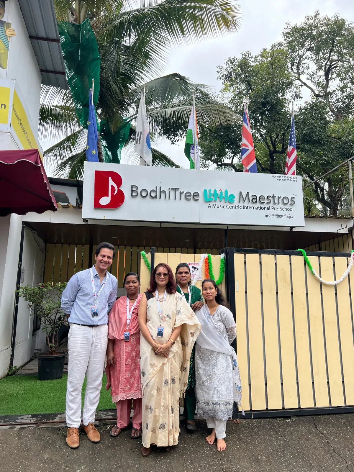 The BodhiTree Little Maestros team at the school gate